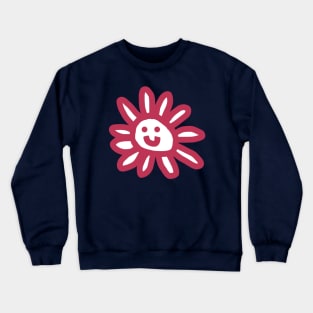 Viva Magenta Daisy Flower Smiley Face Graphic Crewneck Sweatshirt